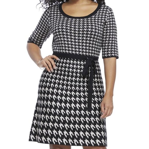 Taylor Dresses & Skirts - Taylor Woman Houndstooth Sweater Dress Scoop Neck Elbow Sleeves Plus Size 3X